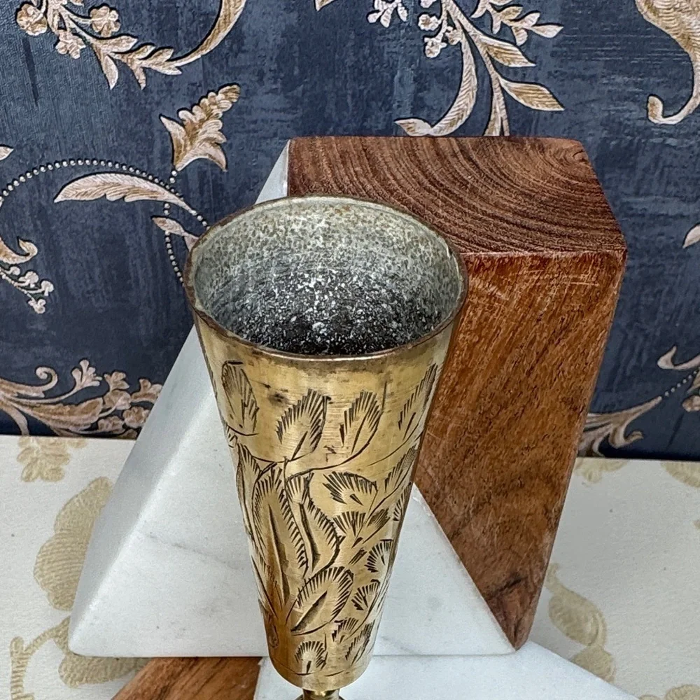 Vintage Solid Brass Hand Etched 5.5